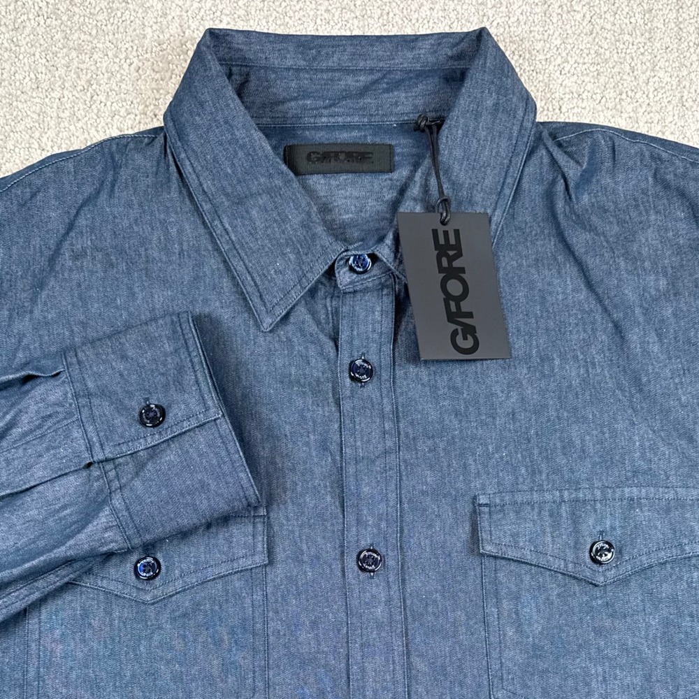 NEW G/FORE Mens 2XL Blue Long Sleeve Chambray Button Up Shirt Golf $250 MSRP